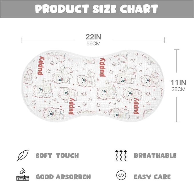 vvfelixl Muslin Burp Cloths Cute Puppy Samoyed Baby Washcloths for Baby Girl Boys 2 Pack