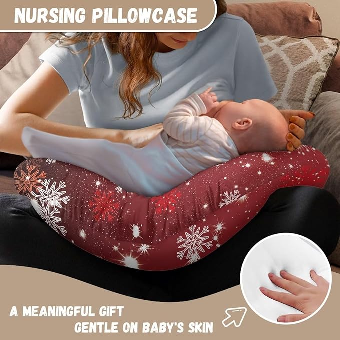 Christmas Snowflake Breastfeeding Pillow Cover Nursing Cover for Newborn Girls Boys Super Soft and Comfortable Slipcover Gift, 1 Pack