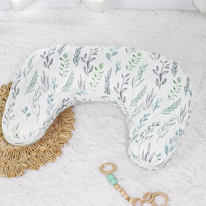 DILIMI Nursing Pillow Cover, Soft Stretchy Nursing Cover for New-Designed Breastfeeding Pillow, Removable Slipover for Baby Boy and Girls, Green Leaf Only Cover