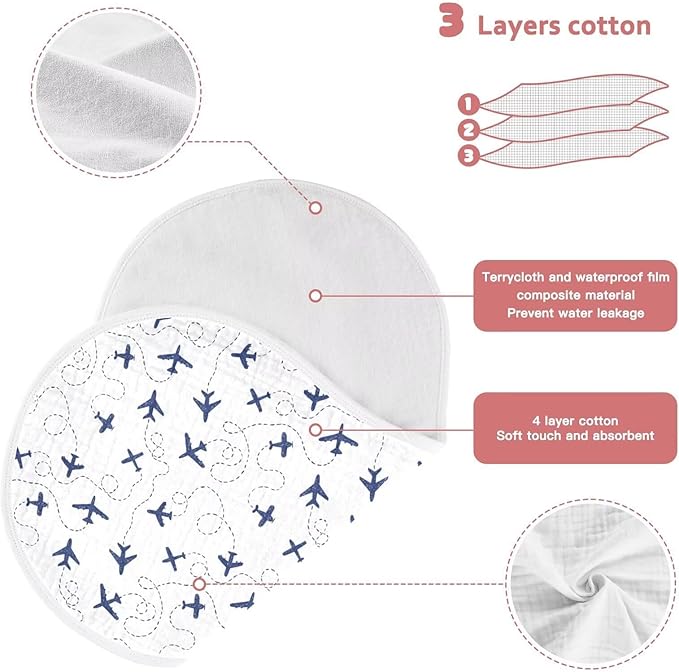 Baby Muslin Burp Cloths Set of 2 Blue Airplanes Muslin Washcloths Air Plane Transportation Sky White Milk Spit Up Rags Newborn Towel Burp Cloth Bib for Unisex Boys and Girls, 22 x 11 Inch
