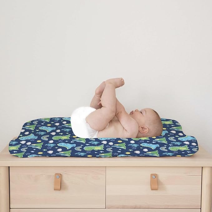Dinosaur Rainbow Diaper Changing Pad Cover Sheets for Boy Girl 32''x16'' Cartoon Dino Sun Star Cactus Mountain Unisex Fitted Change Table Pad Covers Comfort Soft Breathable Baby Changing Table Mats
