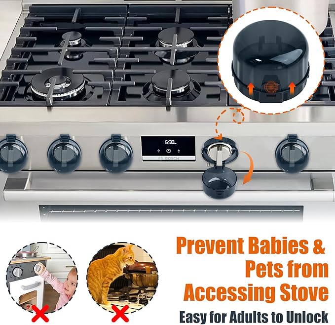 Stove Knob Safety Covers Baby Proofing for Press Stove Knob and Oven Knob Child Safety Locks - 5 Pack (Black)