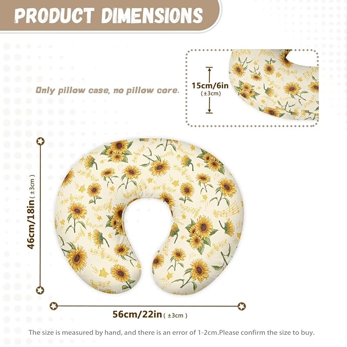 Sunflower Music Note Nursing Pillowcase for Newborn Baby Boys Girls, Ultra Soft Nursing Pillow Covers for Maternity Mom Stretchy Nursing Pillow Fit for Most Nursing Pillow Core