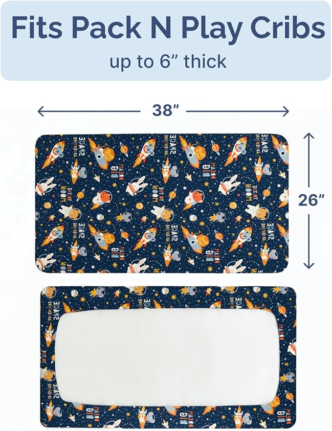 Pack and Play Sheets Fitted - 2 Pack Mini Crib Sheets for Pack N Play Mattress - Unisex Playard Microfiber Bedding for Boys & Girls - Soft, Breathable and Wrinkle Free - Oeko-Tex, 38 x 26in - Cosmo