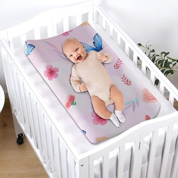 Butterfly Wild Floral Baby Diaper Changing Table Sheets Jersey Knit Breathable Changing Table Pad Cover for Infants Toddles 16 * 32 Inches