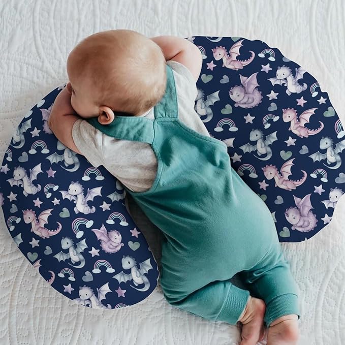 Fairytale Dragon Love Stars Baby Nursing Pillow Covers for Boy Girl Baby Dragons Purple Nursery Feeding Pillowcase for Breastfeeding Pillows Fantasy Animal Soft Stretchy Slipcover for Newborn Infant