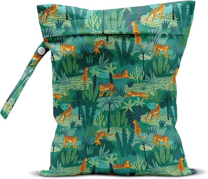Wet Dry Bag, Wet Bag for Swimsuit, Travel, Beach, Pool, Diapers, Dirty Gym Clothes, Makeup Bag, Camping Accessories, Waterproof Reusable Jungle Tropical Leaves Cheetah Print