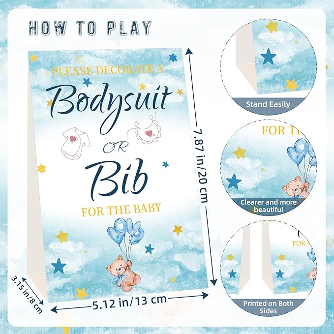Bibs Bodysuits Baby Shower Game Sign Set Newborn Onesies Feeder Gift Fabric Marker Stencils Kit