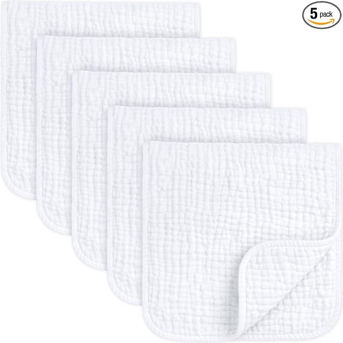 KeaBabies Organic Muslin Burp Cloths Baby Boy, Girl – 5-Pack 100% Cotton Muslin Burping Cloths for Babies, Newborn, 21x10 Large & Absorbent Spit Up Rags, Baby Washcloth, Infant Towels (Soft White)