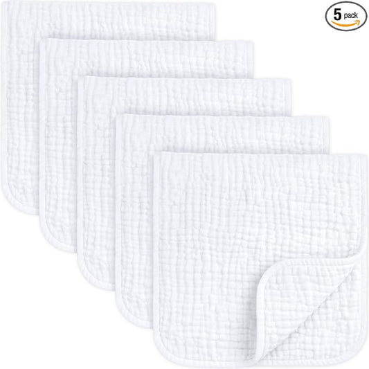 KeaBabies Organic Muslin Burp Cloths Baby Boy, Girl – 5-Pack 100% Cotton Muslin Burping Cloths for Babies, Newborn, 21x10 Large & Absorbent Spit Up Rags, Baby Washcloth, Infant Towels (Soft White)