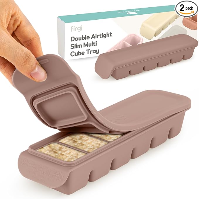 Silicone Ice Cube Freezer Tray with Lid, 100% Food-Grade Platinum Silicone,Leak Resistance & Dishwasher Safe for Baby Food Prep,Breast Milk,Purees - Korean Made (Brown 2-Pack 1 oz/6 Sections)