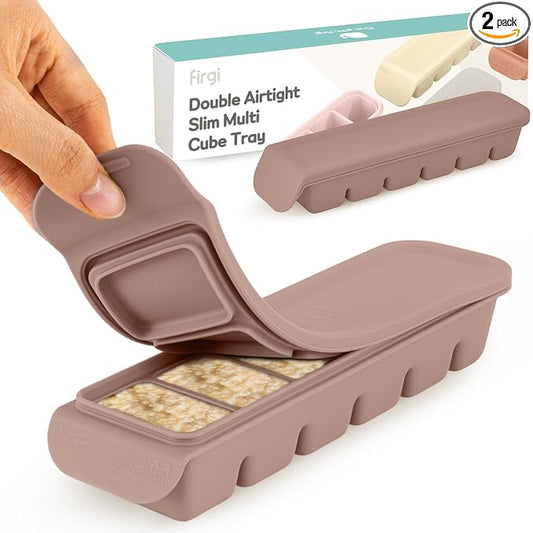 Silicone Ice Cube Freezer Tray with Lid, 100% Food-Grade Platinum Silicone,Leak Resistance & Dishwasher Safe for Baby Food Prep,Breast Milk,Purees - Korean Made (Brown 2-Pack 1 oz/6 Sections)