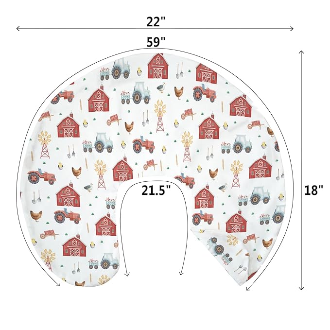 Farm Animals Life Baby Nursing Pillow Covers for Boy Girl Tractor Barn Pig Hen Duck Windmill Nursery Feeding Pillowcase for Breastfeeding Pillows Farmyard Soft Stretchy Slipcover for Newborn Infant