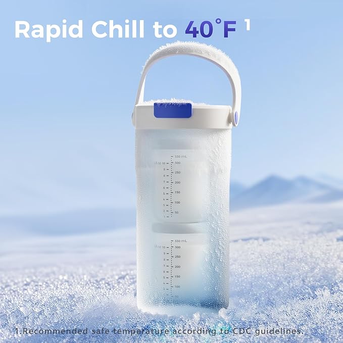 Portable Breast Milk Cooler, 4 Ice Rings, 360°Cooling with Vacuum Lid, Safe Chill for 30H+, 22oz Large Capacity with 2 Bottles, Rapid Chill to 40℉, Extra Wide Opening, Ideal for Work & Travel