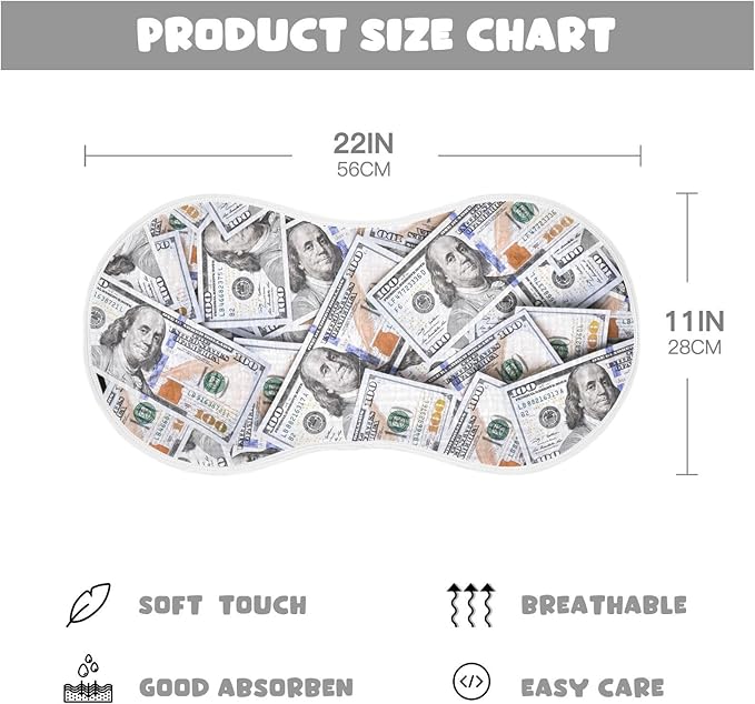 Muslin Burp Cloths for Baby Boys and Girls - 4-Pack Ultra Absorbent Money Hundred Dollar Bill Muslin Washcloths, Newborn Towel, Milk Spit Up Rags, Burp Cloth Bib for Unisex, 22 x 11 Inch