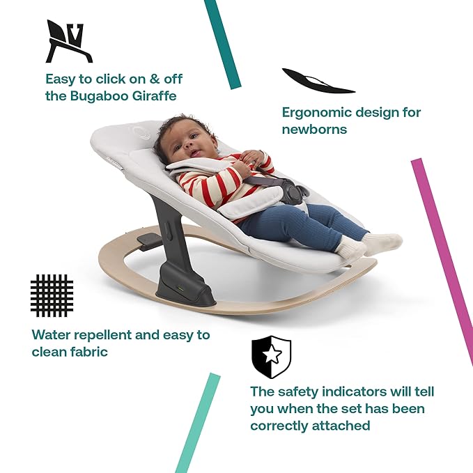 Bugaboo Giraffe Newborn Set – Padded Infant Seat Insert with 5-Point Harness – Ergonomic Baby Lounger Attachment for Giraffe High Chair & Rocker Frame – Birth to 6 Months - Polar White