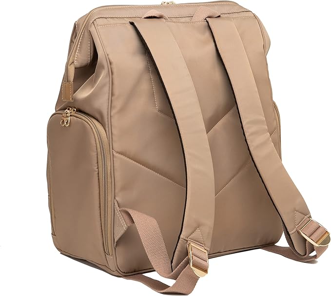 Sarah Wells Norah Breast Pump Backpack for Work & Travel – Insulated Milk Storage, Laptop Sleeve, Stylish Diaper Bag Alternative with Wide-Open Frame – Hands-Free Pumping Bag (Latte)