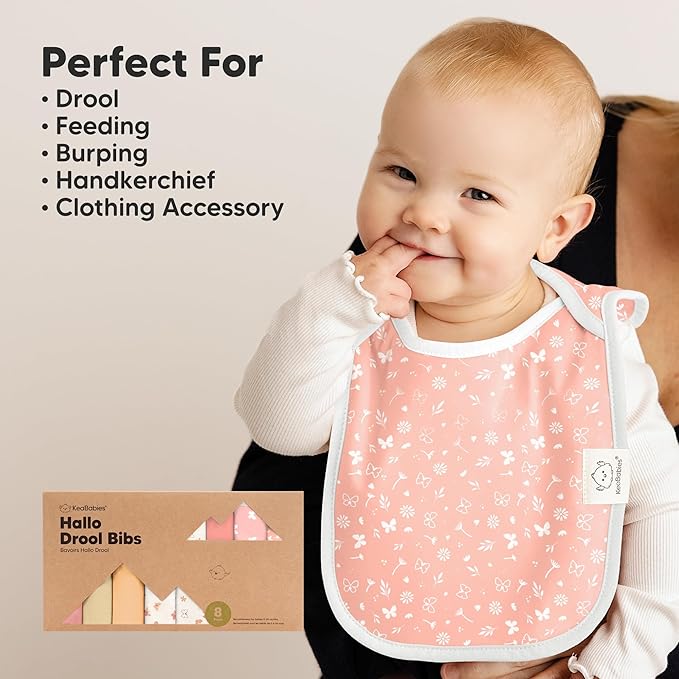 KeaBabies 8-Pack Bibs for Baby Girl, Boy - Pullover Large Baby Bibs for Drooling and Teething Infant, Newborn,Soft & Absorbent Organic Cotton,Long Torso Coverage Keep Toddler Clean & Dry(Butterflies)