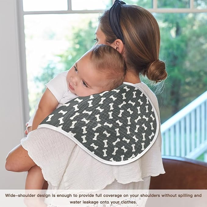 Dog Bone Themed Baby Muslin Burp Cloths Set of 1 Black and White Muslin Washcloths Doodle Food Bones Milk Spit Up Rags Newborn Towel Burp Cloth Bib for Unisex Boys and Girls, 22 x 11 Inch