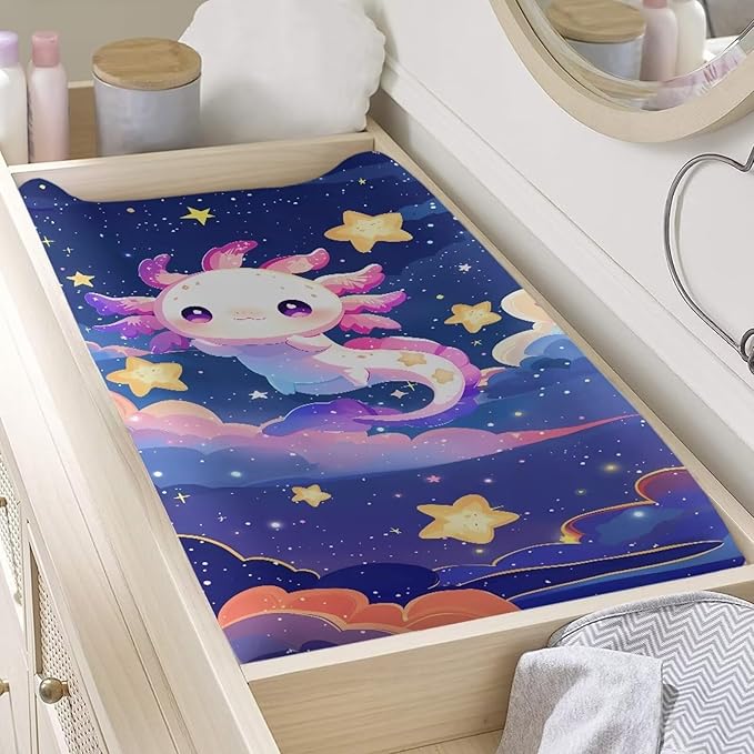 Axolotl Stars Change Pad Covers, Reusable Baby Diaper Change Table Covers Waterproof Baby Changing Pad Cover Machine Washable