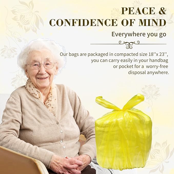 Large Adult Diaper Disposal Bags (18 x 23in), 96 Count, Lemon Scented, Waste Disposal for Elderly, Baby Diaper Trash Bags, Sanitary Products & Pet Waste Disposal, Yellow