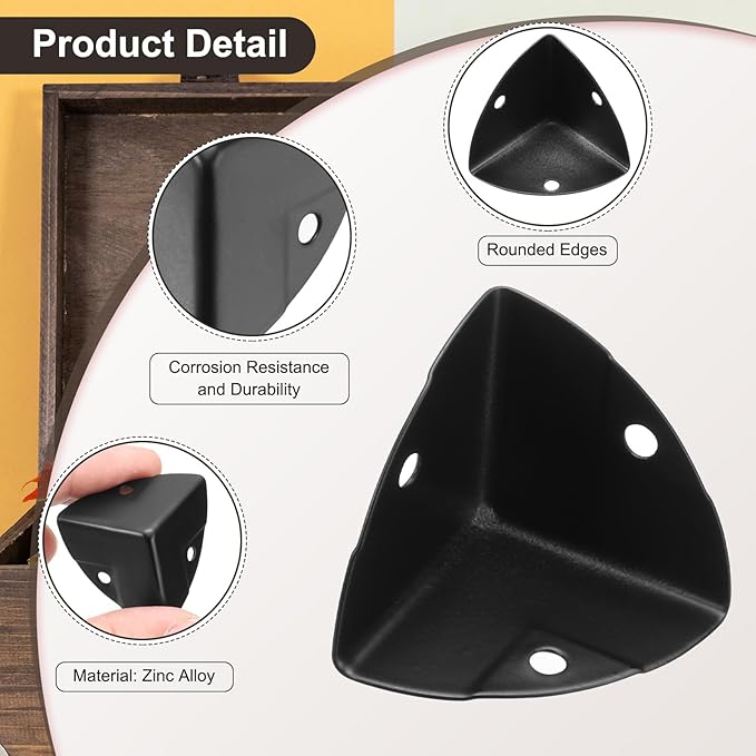 uxcell 8PCS Metal Corner Protector 0.9 x 0.9 x 0.9 Inch Box Edge Guard Protector Zinc Alloy Cabinets Speaker Corners Protector for Furniture Decorative (Imprint Edge, Black)