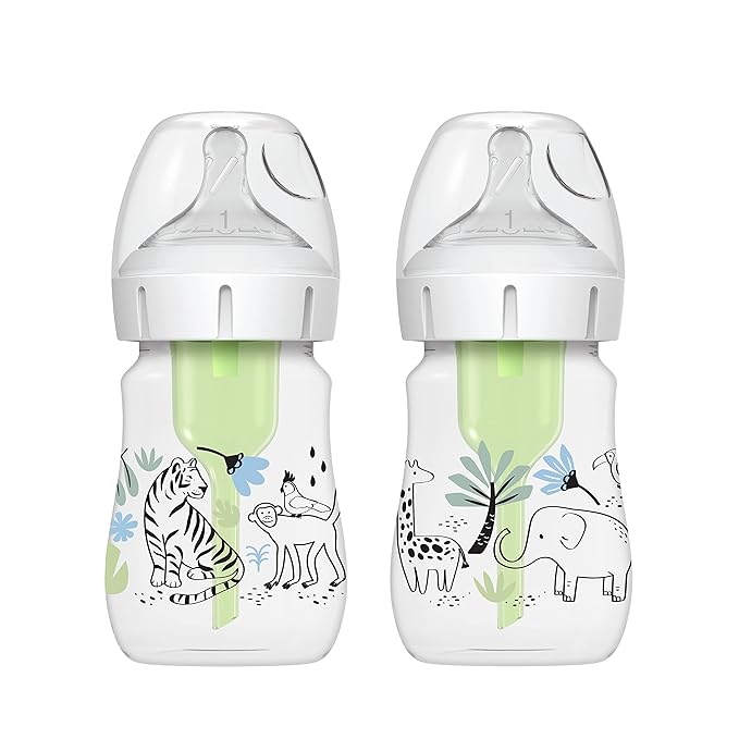 Dr. Brown's Insta-Prep Warm Water Dispenser to Instantly Prepare Baby’s Formula Bottle & Natural Flow® Anti-Colic Options+™ Wide-Neck Baby Bottle Designer Edition Bottles, Jungle Decos