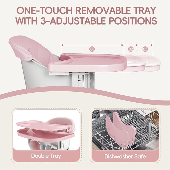 8-in-1 High Chair for Babies and Toddlers, Converts to Dining Booster Seat, Kids Table & Chair Set, Building Block Table, Kids Learning Table, Double Removable Tray, Pink