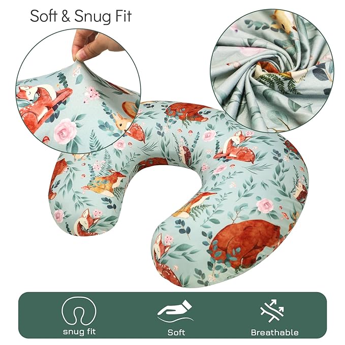 TANOFAR Nursing Pillow Covers, Bear Breastfeeding Pillow Cover for Baby Boys & Girls, Woodland Nursing Pillow Case for Newborn, Soft Fabric Fits Snug On Infant, Washable & Breathable