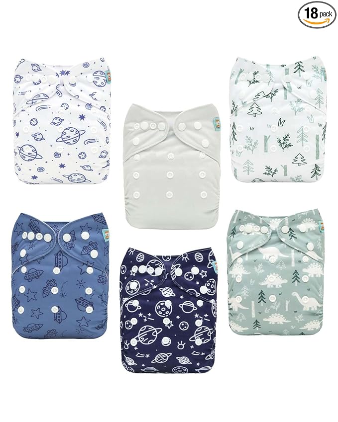 ALVABABY Baby Cloth Diapers 6 Pack with 12 Inserts Cloth Diaper Covers Adjustable Washable Reusable for Baby Girls and Boys 6DM137A