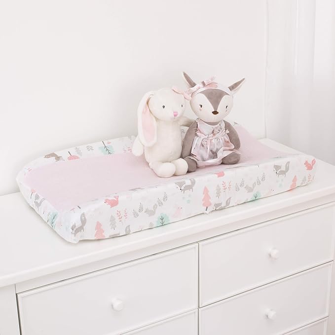 Sweet Forest Friends - Pink, Aqua, Grey and White Super Soft Changing Pad Cover