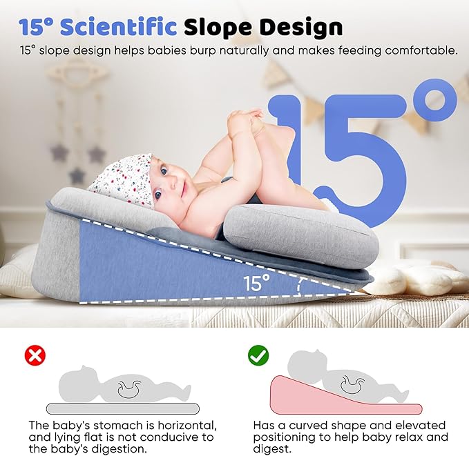 Baby Lounger Pillow for Infant Support Cushion Reflux Breastfeeding Pillow, Bottle Feeding, Tummy Time, Adjustable Baby Wedge Lounger Pillow for Reducing Spit-Up