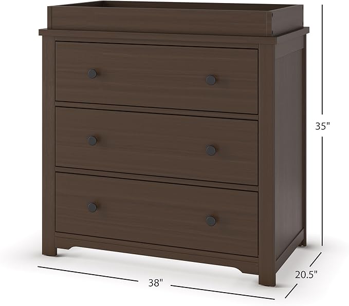 Child Craft Harmony 3-Drawer Dresser with Changing Table Topper, 38" W Nursery Dresser and Changing Station, Smooth Glides, Baby-Safe Finish, Brushed Truffle