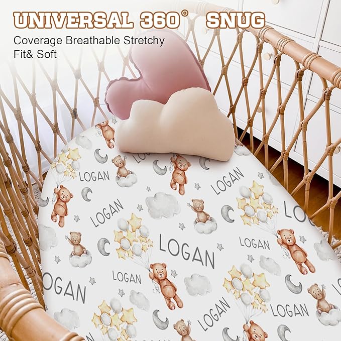 Personalized Baby Changing Pad Cover with Name - 2 Piece White Bear Baby Pee Pad Cover for Diaper Changing Table with Name, Portable Custom Gifts for Infant Baby