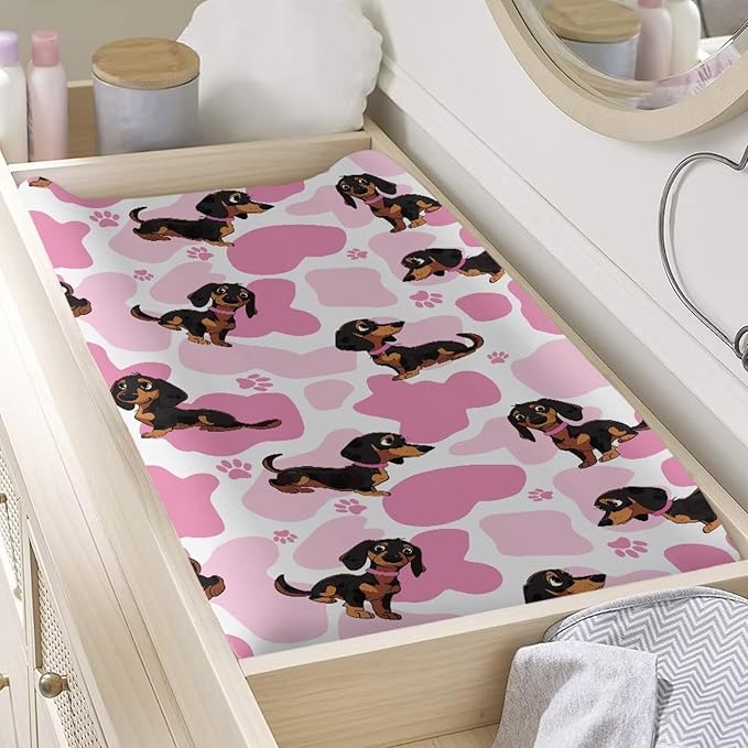 Pink Heart Dog Change Pad Covers Stain Resistant Baby Diaper Change Table Covers Universal for Most Change Pad Machine Washable