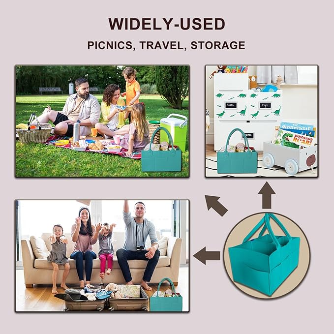 Baby Diaper Caddy is a versatile baby basket designed for nursery storage, car organization, and as a thoughtful gift for baby showers. Perfect for storing diapers and baby wipes. (Turquoise)