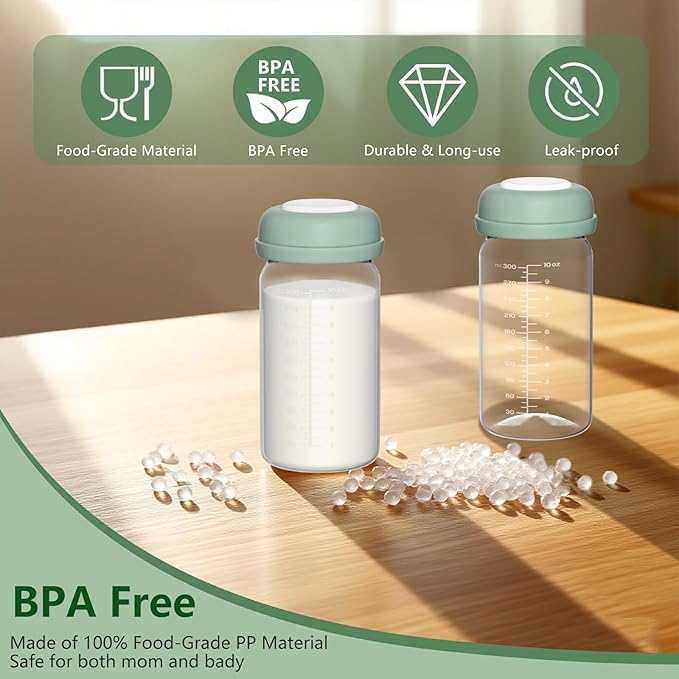 Breastmilk Storage Bottles Collection Bottles, 10oz Wide-Neck Breast Milk Container Compatible for Spectra S1 S2 SG Motif Luna Breast Pumps, Fit for 22oz Breast Milk Cooler & Fridge, 4 Packs