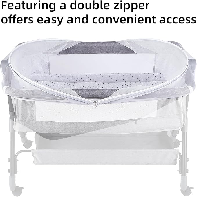 Bassinet Cover Mosquito Net for Babies to Keep Insects/Bugs/Cats Out, Toddler Bassinet/Bedside Sleeper/Crib Net with Two-Way Zippers & Storage Bag, Breathable Mesh Holes, White