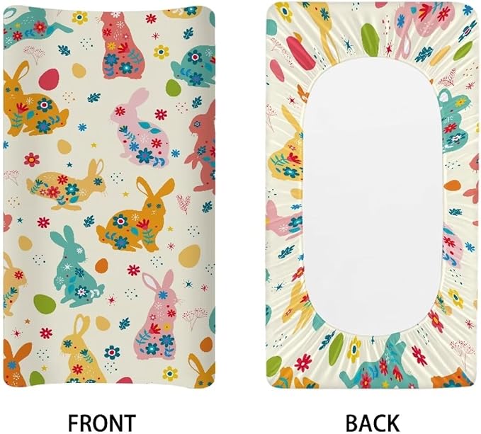 Colorful Rabbit Changing Pad Cover for Baby Girls Boy Yellow Diaper Change Table Covers Soft Stretchy Changing Mat Sheets Cover Cute Gifts for Baby