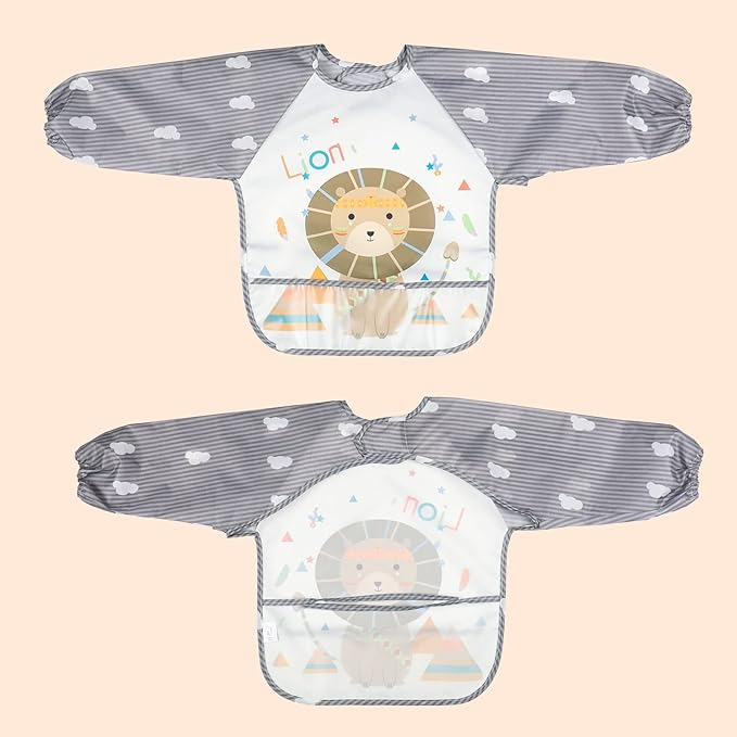 Waterproof Baby Bibs, 3 Pieces Bib with Sleeves EVA Long Sleeve Bib Boys Girls 6-36 Months, Waterproof Baby Bibs for Eating, Drinking, and Playing