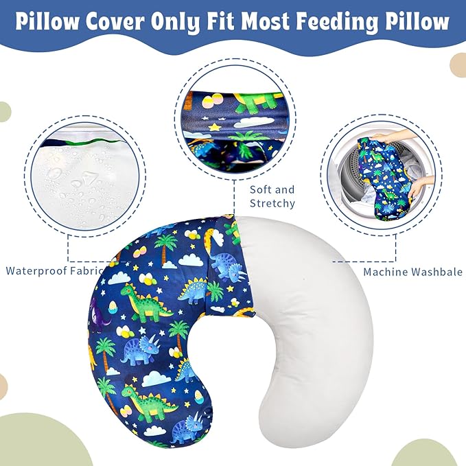 Hooyax Baby Waterproof Nursing Pillow Cover, Stretchy Nursing Covers for Breastfeeding Pillows, Adorable Infant Feeding Pillow Slipcover for Baby Boy and Girls (Dinosaur)