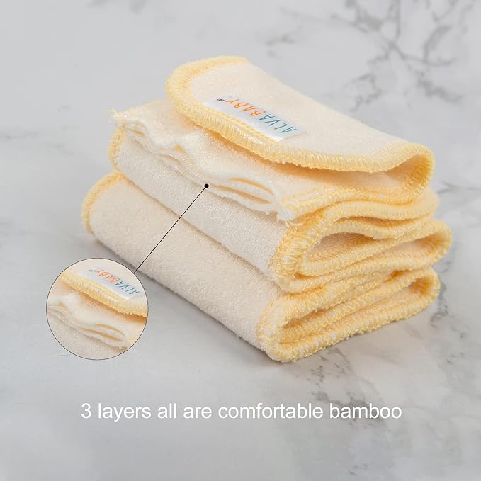 ALVABABY 12PCS Newborn Cloth Diaper Insert,Less Than 12pounds 3 Layers Cloth Diaper Inserts, Super Soft Inserts,Reusable Cloth Diaper Inserts Overnight 12SX