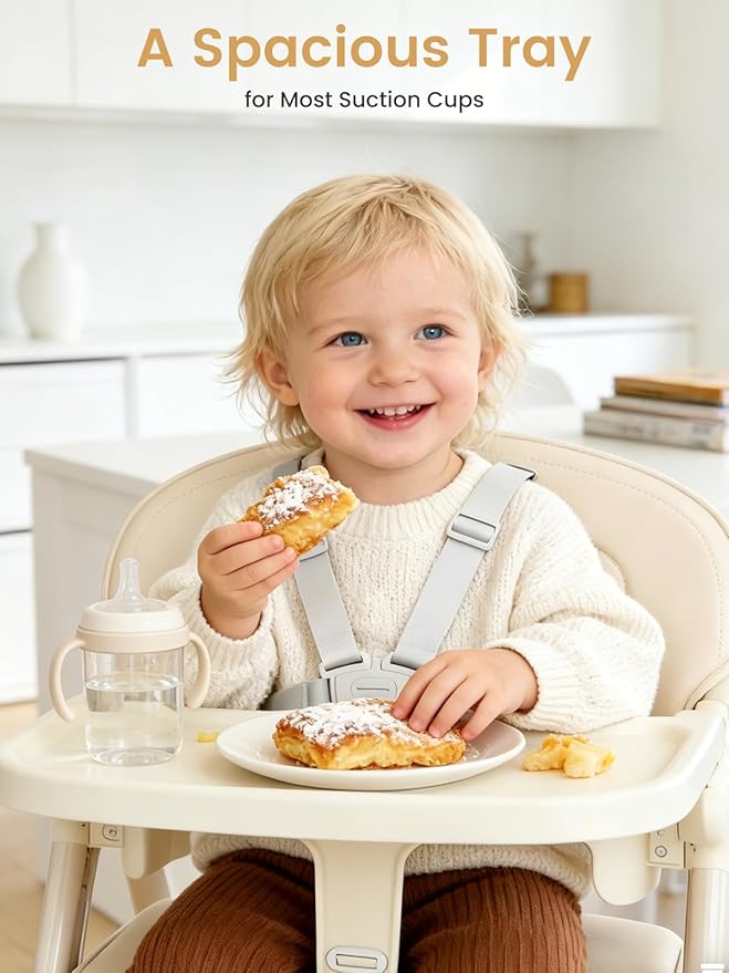 High Chairs for Babies and Toddlers, Baby High Chair Adjustable Height, Dining Chair with Removable Tray, Ergonomic Toddler Feeding Seat, Sturdy & Durable Construction, Beige