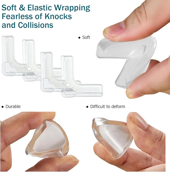 Corner Protector Baby, Table Corner Protectors, Baby Proof Corners and Edges, Fan-Shaped Clear Corner Guards 4 Pack, Heart-Shaped