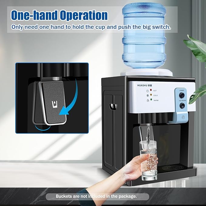 Top Loading Desktop Water Cooler Dispenser, 500W 110V Countertop Hot & Cold Water Coolers Drinking Fountain Portable Water Warmer for Home Bedroom Studio Office Grocery Store