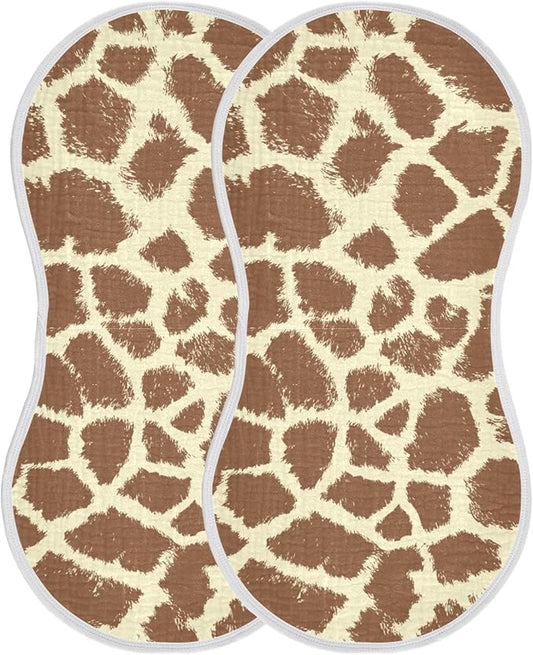 Muslin Burp Cloths for Baby Boys and Girls - 2-Pack Ultra Absorbent Giraffe Print Muslin Washcloths, Newborn Towel, Milk Spit Up Rags, Burp Cloth Bibs for Unisex, 22 x 11 Inch