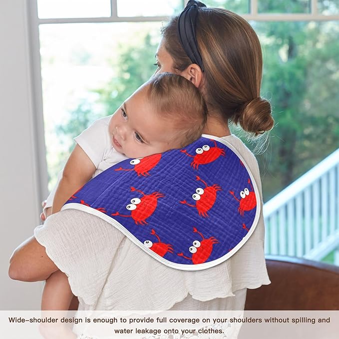 Fun Crab Muslin Burp Cloths for Baby Boys and Girls - 1-Pack Ultra Absorbent Muslin Washcloths, Newborn Towel, Milk Spit Up Rags, Burp Cloth Bib for Unisex, 22 x 11 Inch