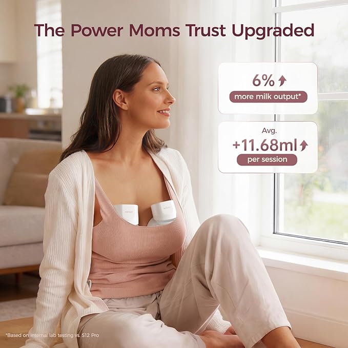 Momcozy Breast Pump S12 Pro Quick, Hands-Free Wearable & Wireless Pump, with DoubleFit Hybrid Flange, 3 Modes & 9 Levels Electric Pump Portable, Smart Display, 24mm Flange, 1 Count, Cozy White