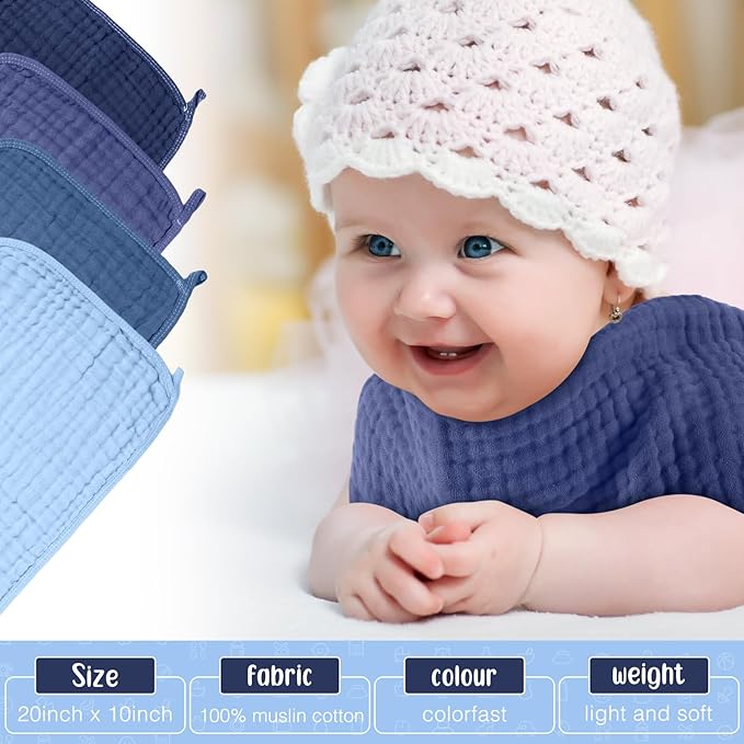 Buryeah Muslin 20 Pcs Burp Cloths Large 20" x 10" 100% Cotton 6 Layers Ultra Absorbent and Soft Hand Washcloths for Baby Drool and Messes Gentle Burp Cloth for Boys & Girls(Deep Color)