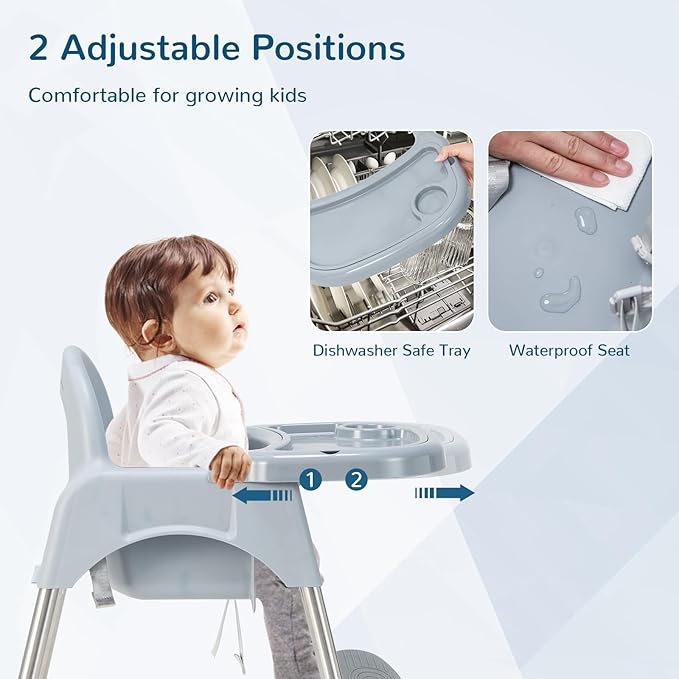 HONEY JOY Baby High Chair, 4 in 1 Convertible Highchair for Babies and Toddlers, Adjustable Legs, Double Removable Tray & Footrest, 3-Point Safety Harness for Infants Boys Girls (Gray)